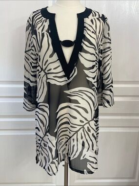 Club Z Collection Black & White Zebra Print Swim Cover-Up Tunic